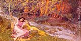 Frederick Arthur Bridgman Famous Paintings - Reclining By A Stream